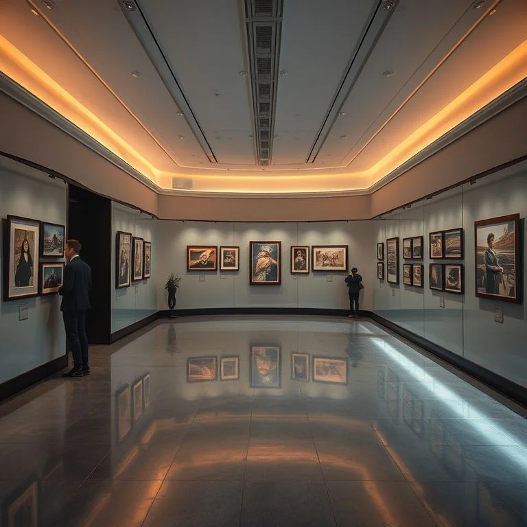 A sprawling futuristic urban landscape at dusk, with towering skyscrapers adorned with dynamic neon advertisements and holographic projections. Flying vehicles trace intricate light trails across the scene, and rain-slicked streets reflect the intense urban glow, creating a vibrant, high-tech, yet slightly melancholic atmosphere.